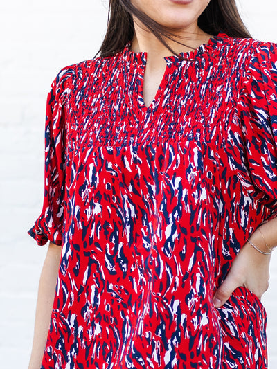 Amelia Dress | Tiger Tail Red + Blue