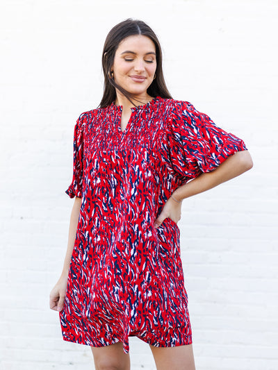 Amelia Dress | Tiger Tail Red + Blue