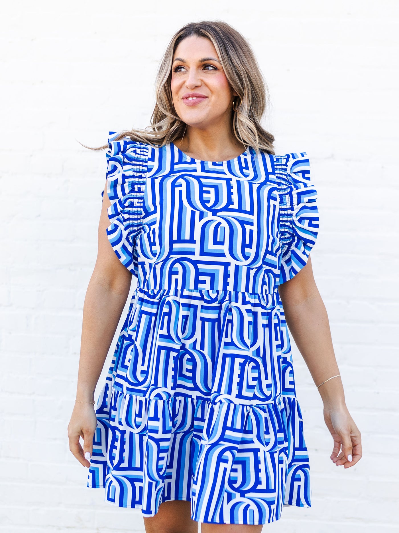 Everly Dress | Touchdown Blue + White