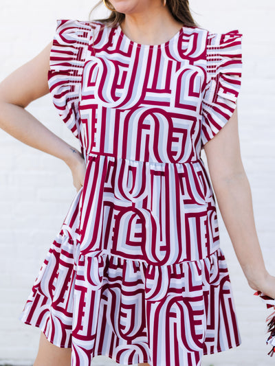 Everly Dress | Touchdown Maroon + White