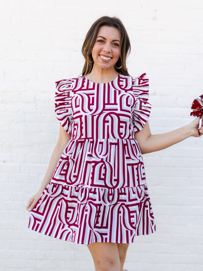 Everly Dress | Touchdown Maroon + White