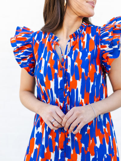 Abby Dress | Tailgate Time Blue + Orange